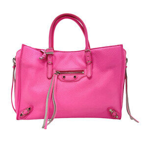 Balenciaga Paper Leather Shoulder Bag Neon Pink